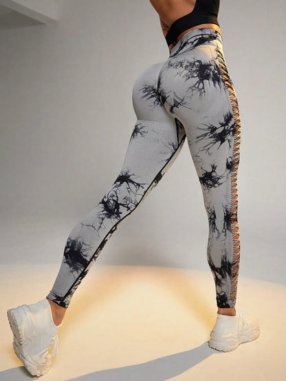 Cut Out Side Hollow Tie Dyed Yoga Pants