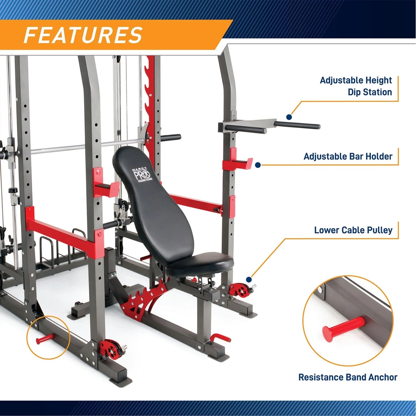 Pro Smith Machine Weight Bench Gym Total Body Workout Training System