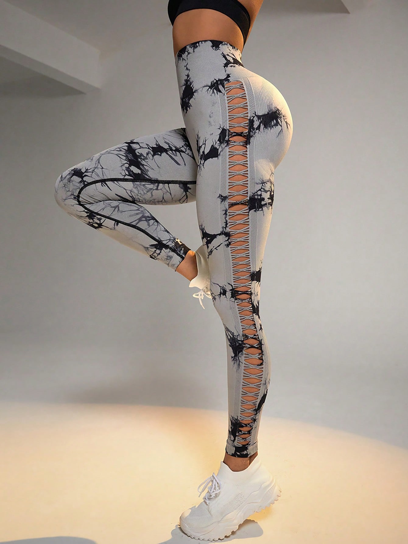 Cut Out Side Hollow Tie Dyed Yoga Pants