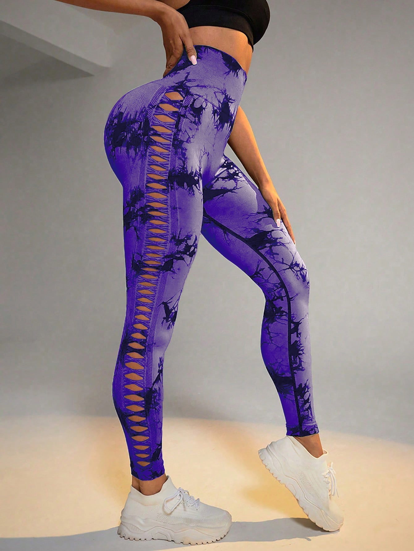 Cut Out Side Hollow Tie Dyed Yoga Pants