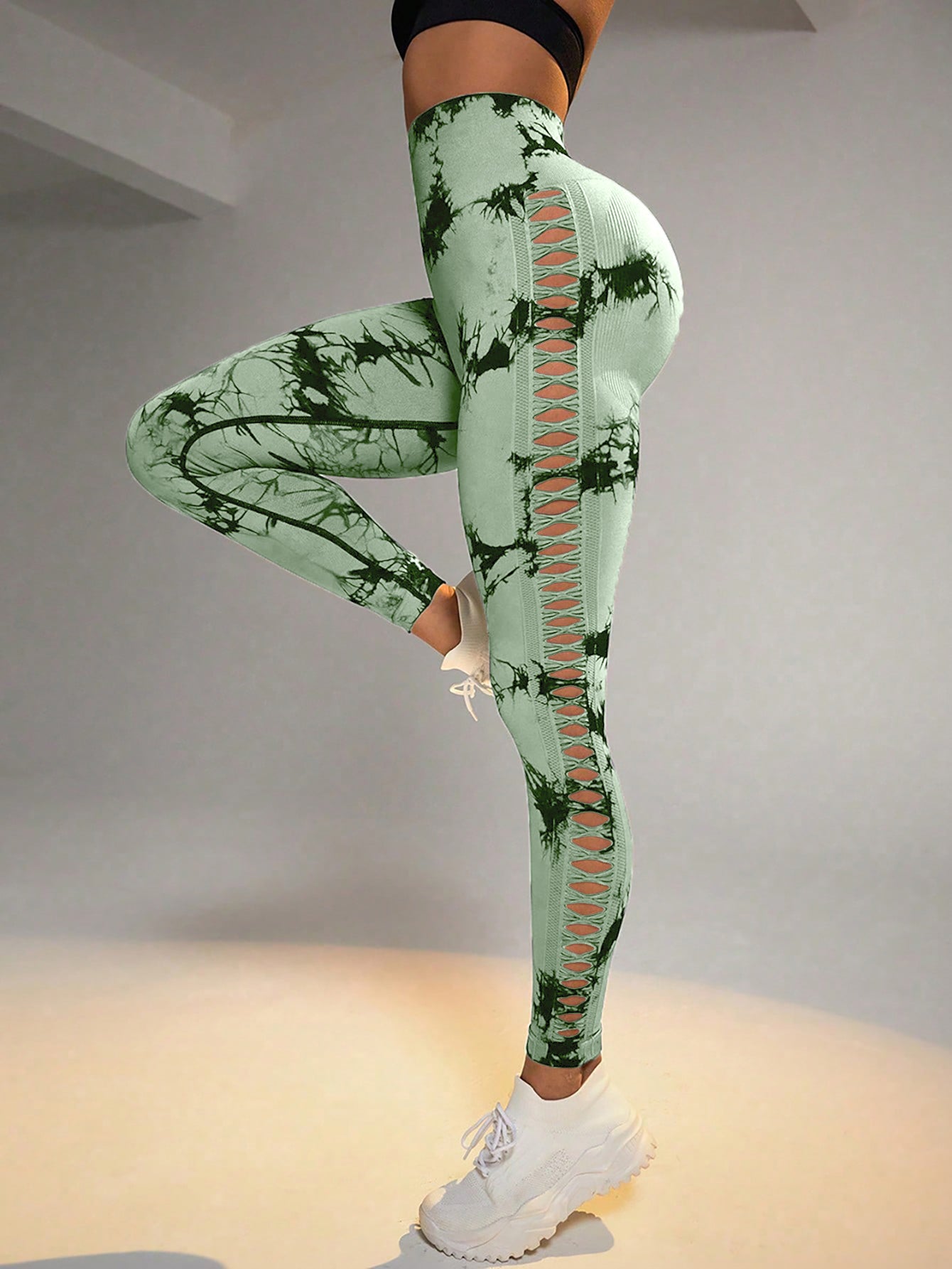 Cut Out Side Hollow Tie Dyed Yoga Pants