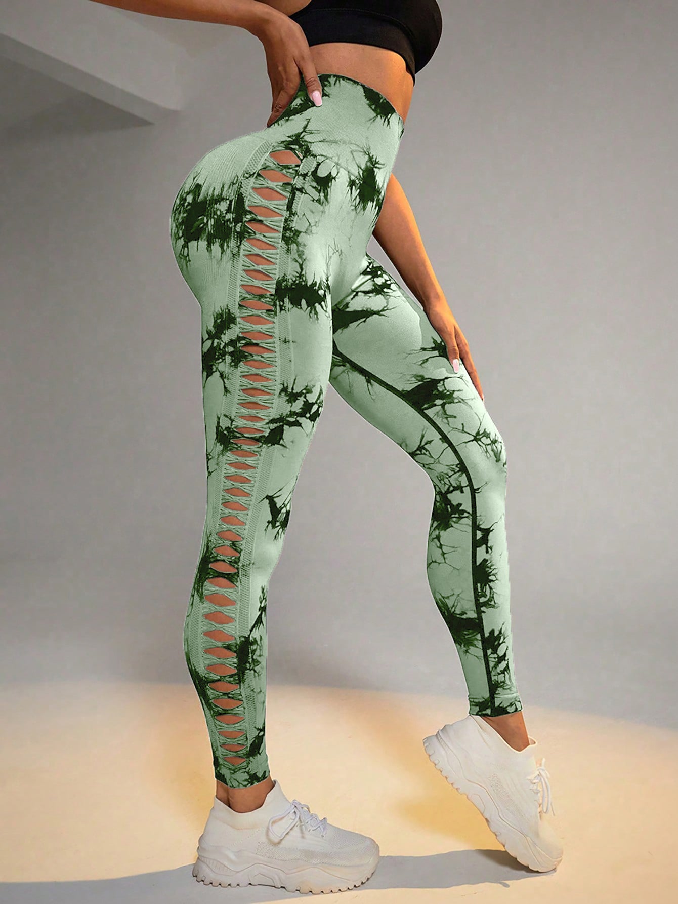 Cut Out Side Hollow Tie Dyed Yoga Pants